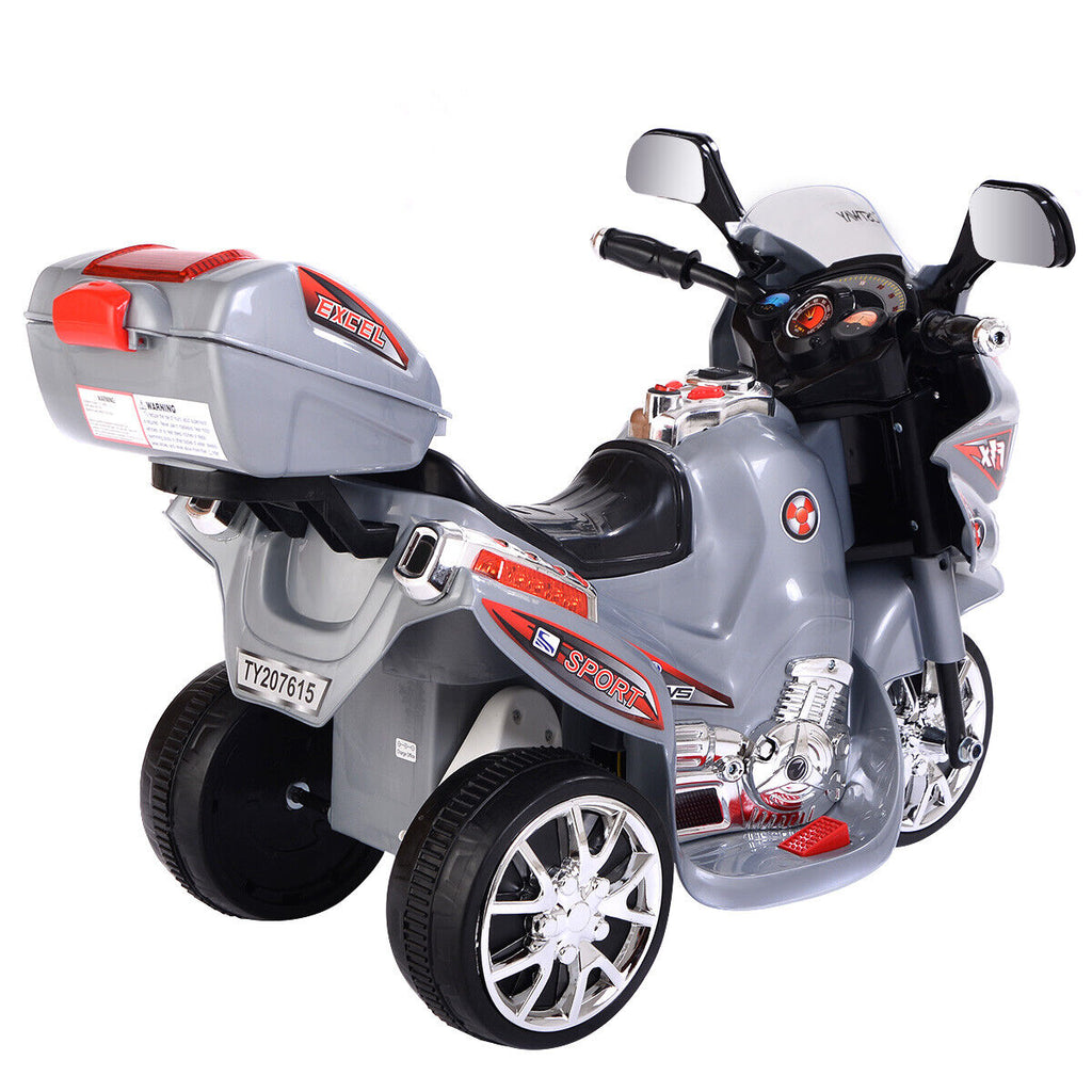 Gray 3-Wheel Electric Ride-On Motorcycle for Kids - Battery Powered Toy Bicycle