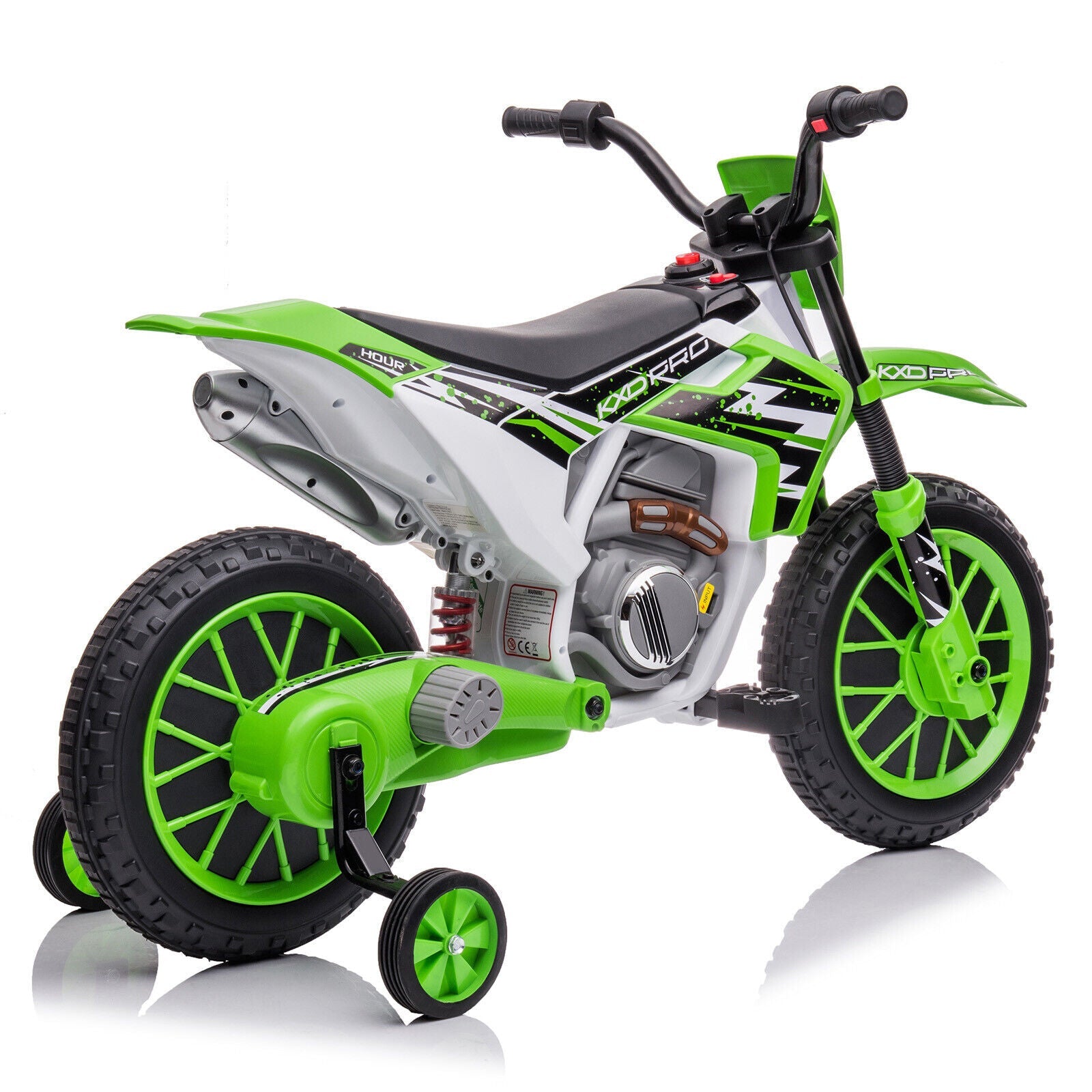 Green 12V Electric Kids Ride-On Motorcycle with Training Wheels