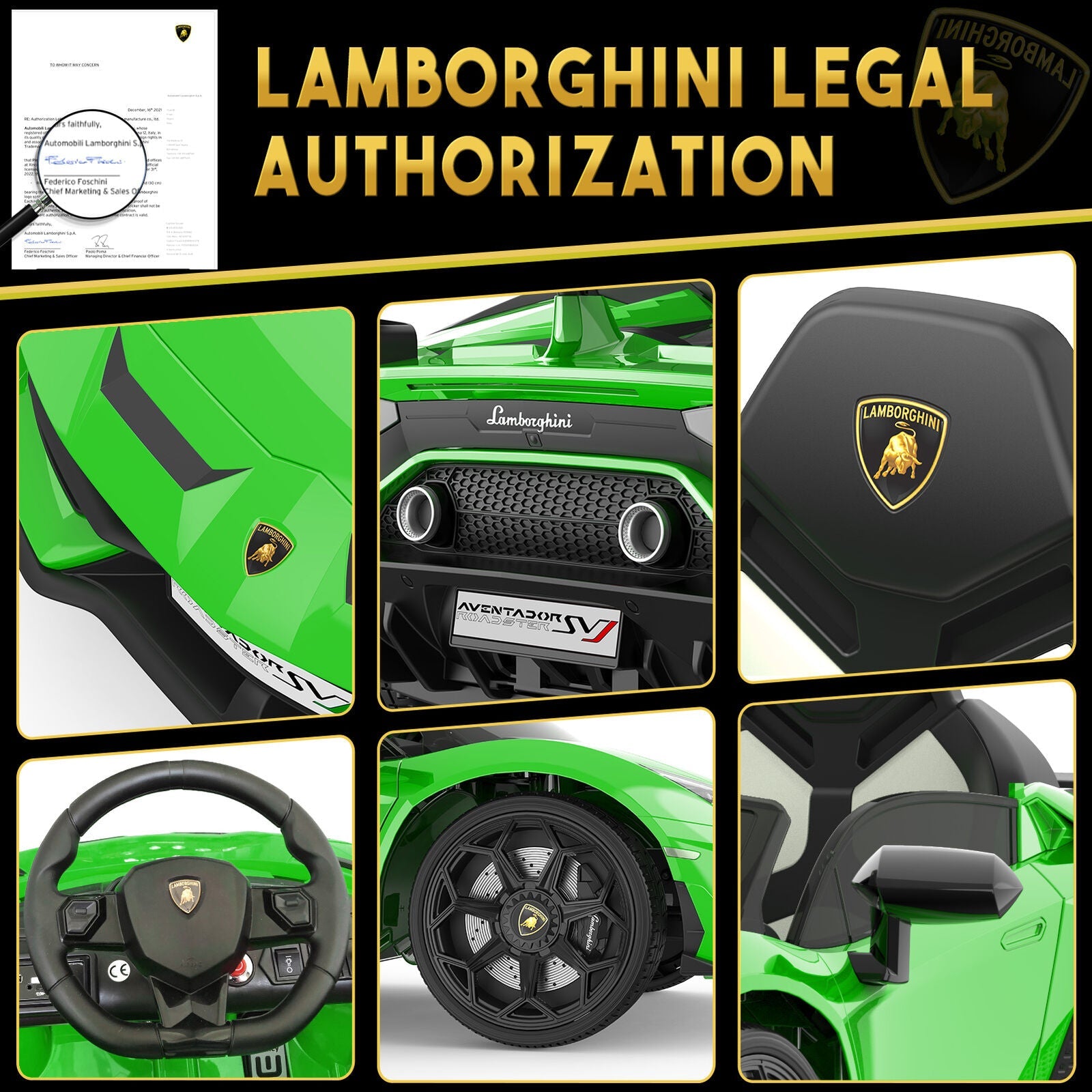 Green 12V Electric Ride On Car for Kids with Remote Control and Rechargeable Battery
