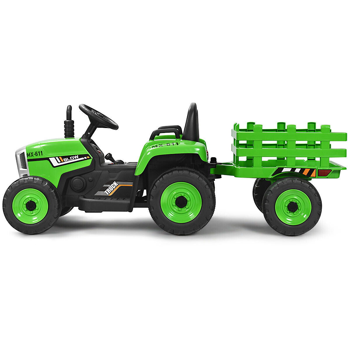 Green 12V Kids Ride On Tractor Trailer with RC Control and Lights