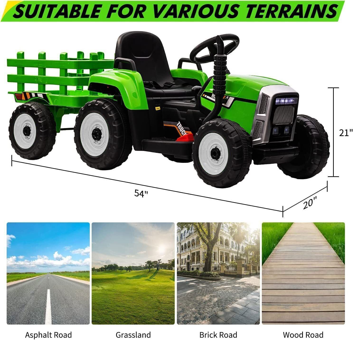 Green 12V Kids Ride On Tractor with Trailer and Remote Control - Perfect Gift for Little Ones!