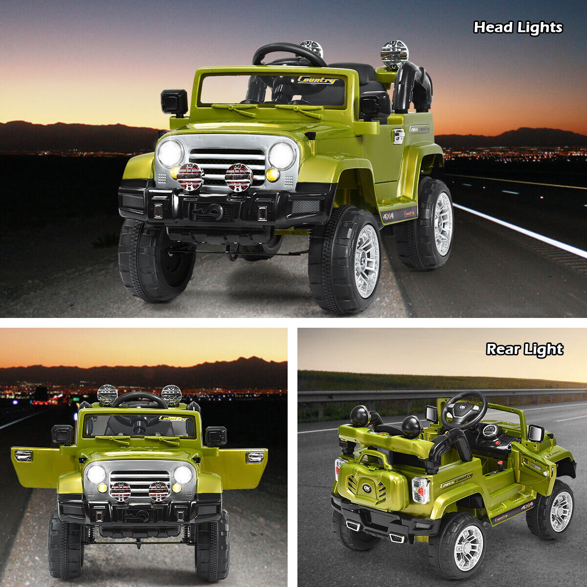 Green 12V Kids Ride On Truck Car with RC Remote, Lights, and MP3 Player - Perfect Toy Gift