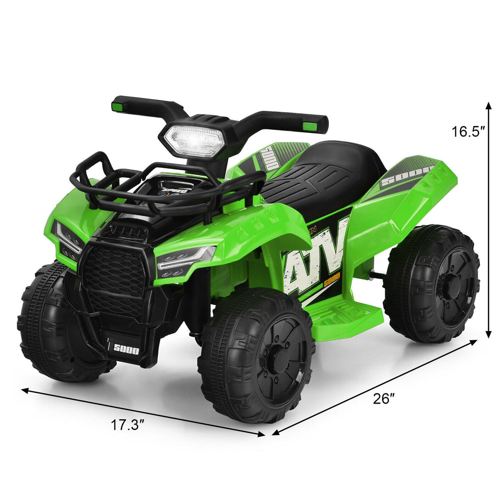 Green 6V Kids ATV Quad Electric Ride On Car Toy with LED Light and MP3 Player for Toddlers