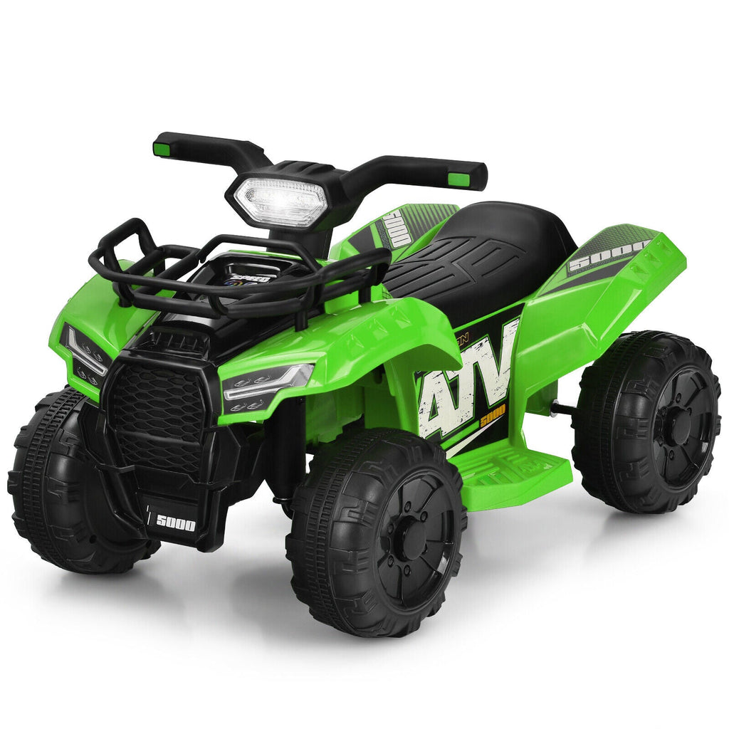 Green 6V Kids ATV Quad Electric Ride On Car Toy with LED Light and MP3 Player for Toddlers