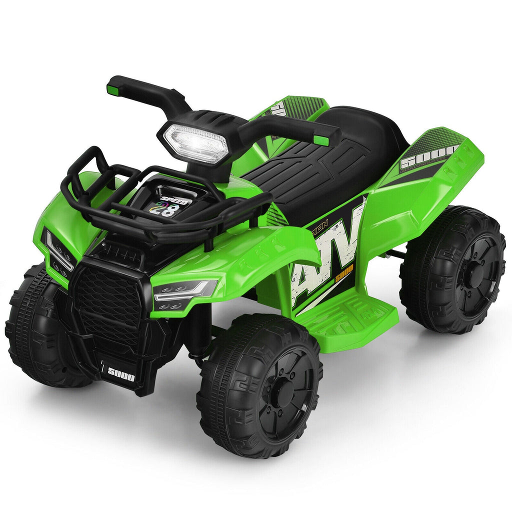 Green 6V Kids ATV Quad Electric Ride On Car Toy with LED Light and MP3 Player for Toddlers