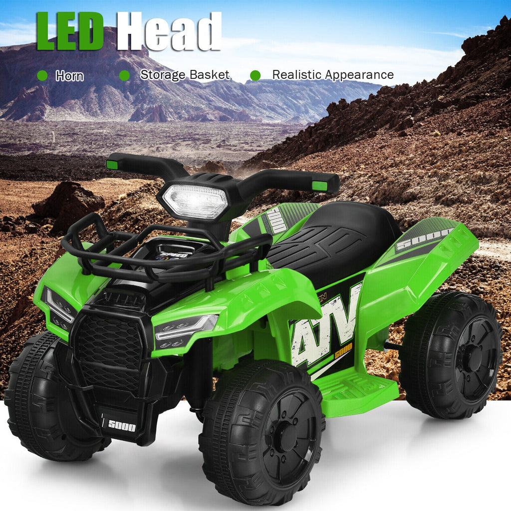 Green 6V ATV Quad Electric Ride On Car Toy for Toddlers with LED Light and MP3 Player