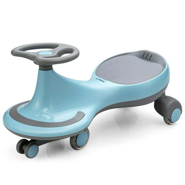 Gymax Kids' Blue Wiggle Car with Flashing Wheels - Fun Ride-on Toy for Toddlers and Kids