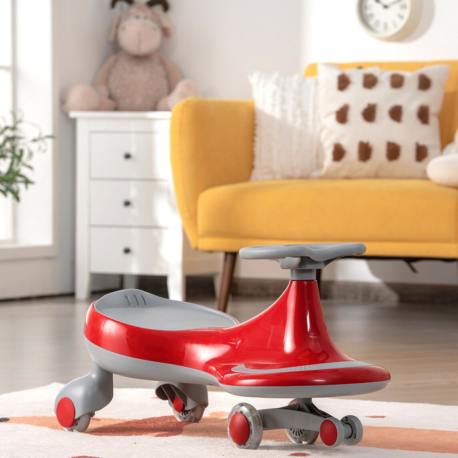 Gymax Kids' Red Wiggle Car with Flashing Wheels - Fun Ride-on Toy for Toddlers and Kids