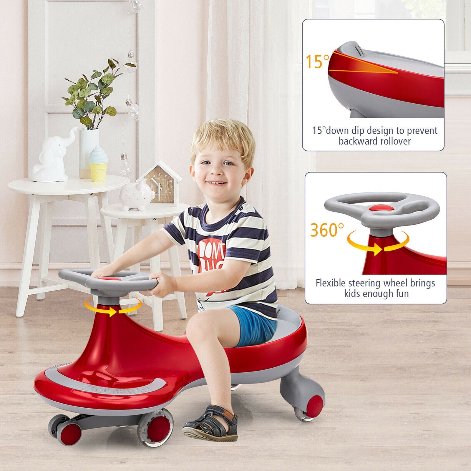 Gymax Kids' Red Wiggle Car with Flashing Wheels - Fun Ride-on Toy for Toddlers and Kids