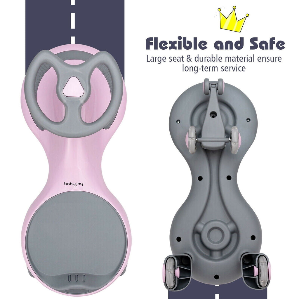 Gymax Pink Wiggle Car Ride-on Toy with Flashing Wheels for Toddlers and Kids