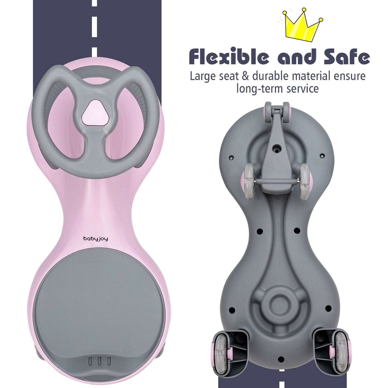 Gymax Pink Wiggle Car Ride-on Toy with Flashing Wheels for Toddlers and Kids