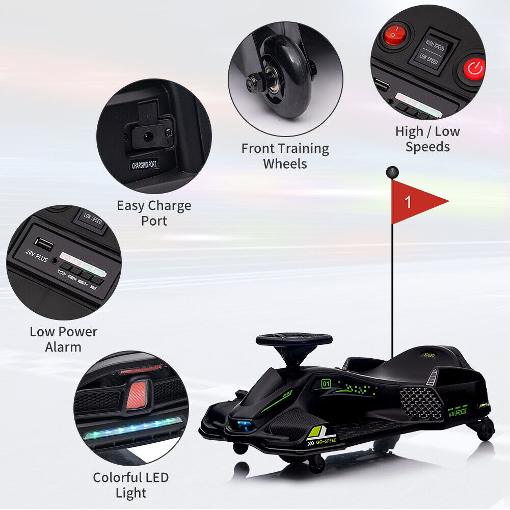 High-Speed Drift Ride-On Car for Kids with Music and LED Lights - 24V
