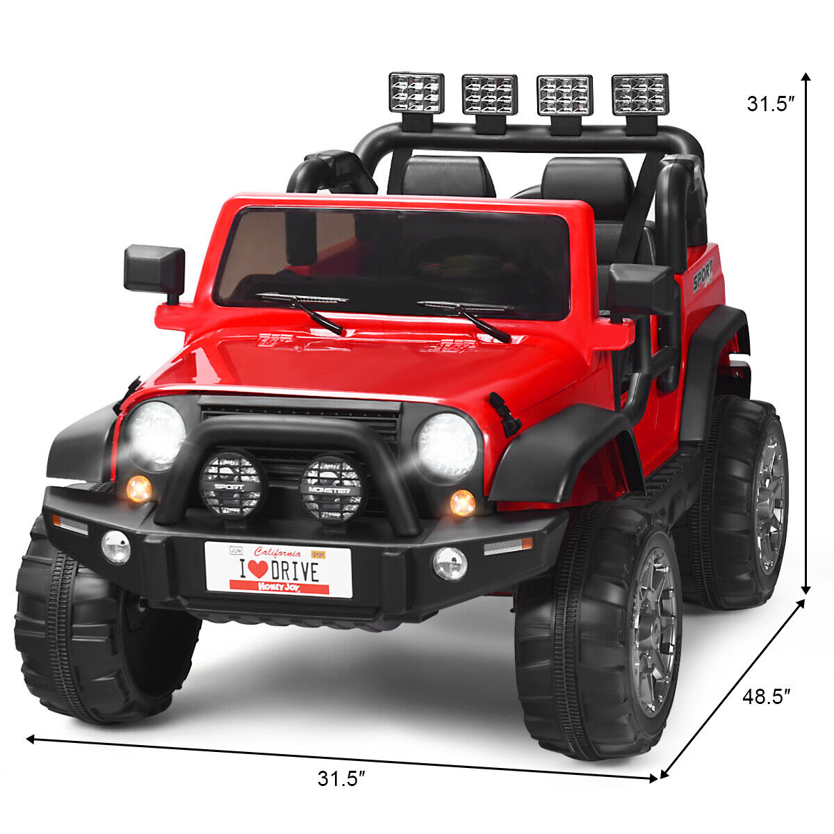 HoneyJoy 12V 2-Seater RC Electric Truck for Kids with Storage - Red