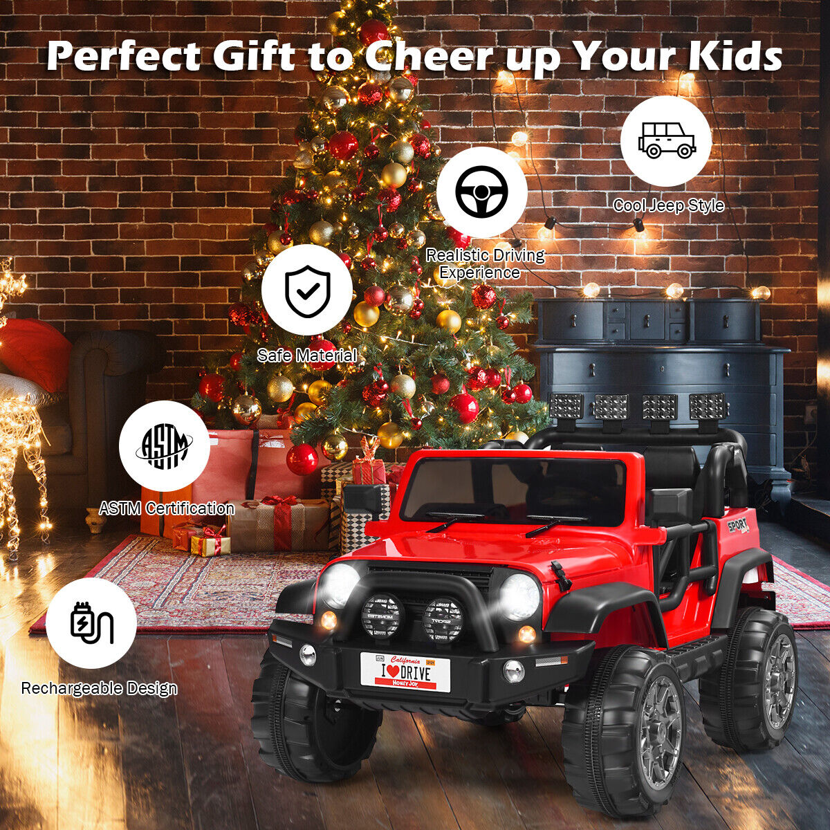 HoneyJoy 12V 2-Seater RC Electric Truck for Kids with Storage - Red