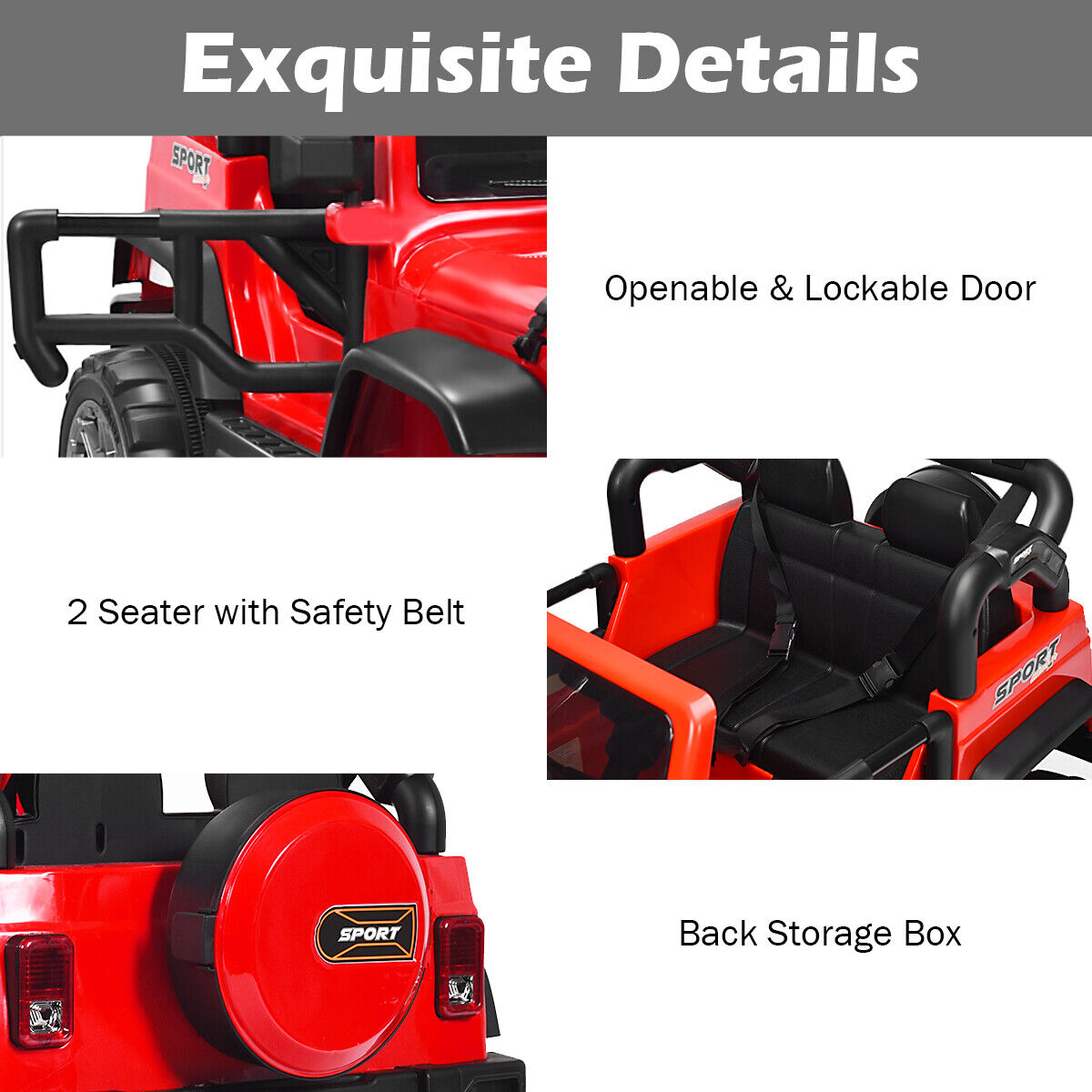 HoneyJoy 12V 2-Seater RC Electric Truck for Kids with Storage - Red