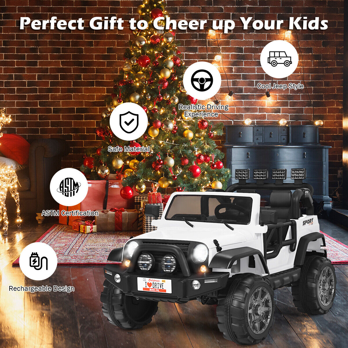 HoneyJoy 12V 2-Seater RC Electric Truck for Kids with Storage - White