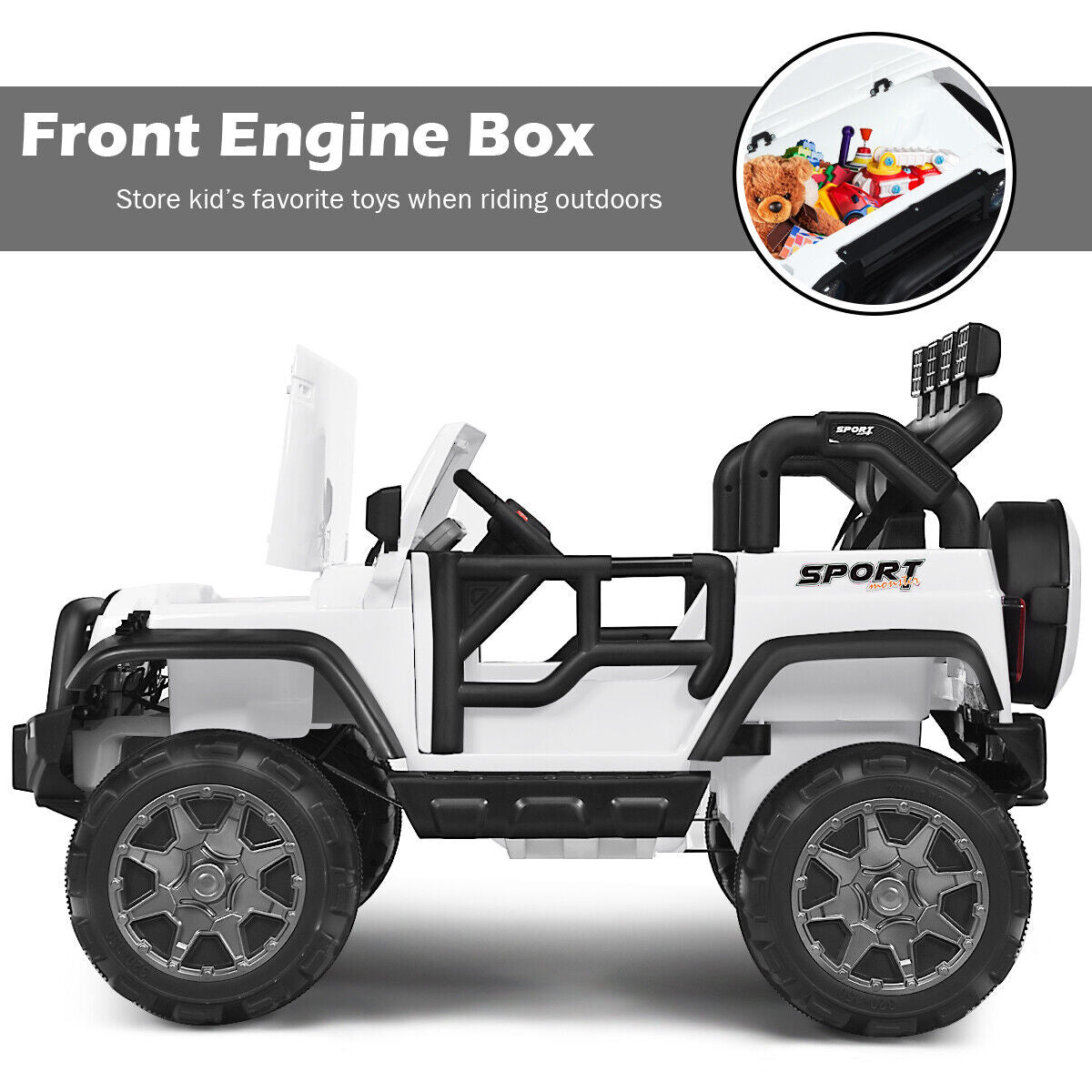 HoneyJoy 12V 2-Seater RC Electric Truck for Kids with Storage - White