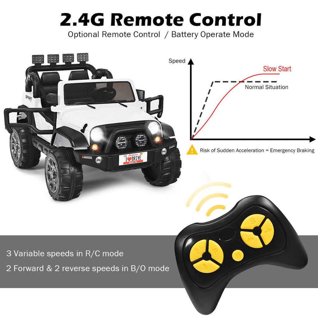 HoneyJoy 12V 2-Seater RC Electric Truck for Kids with Storage - White