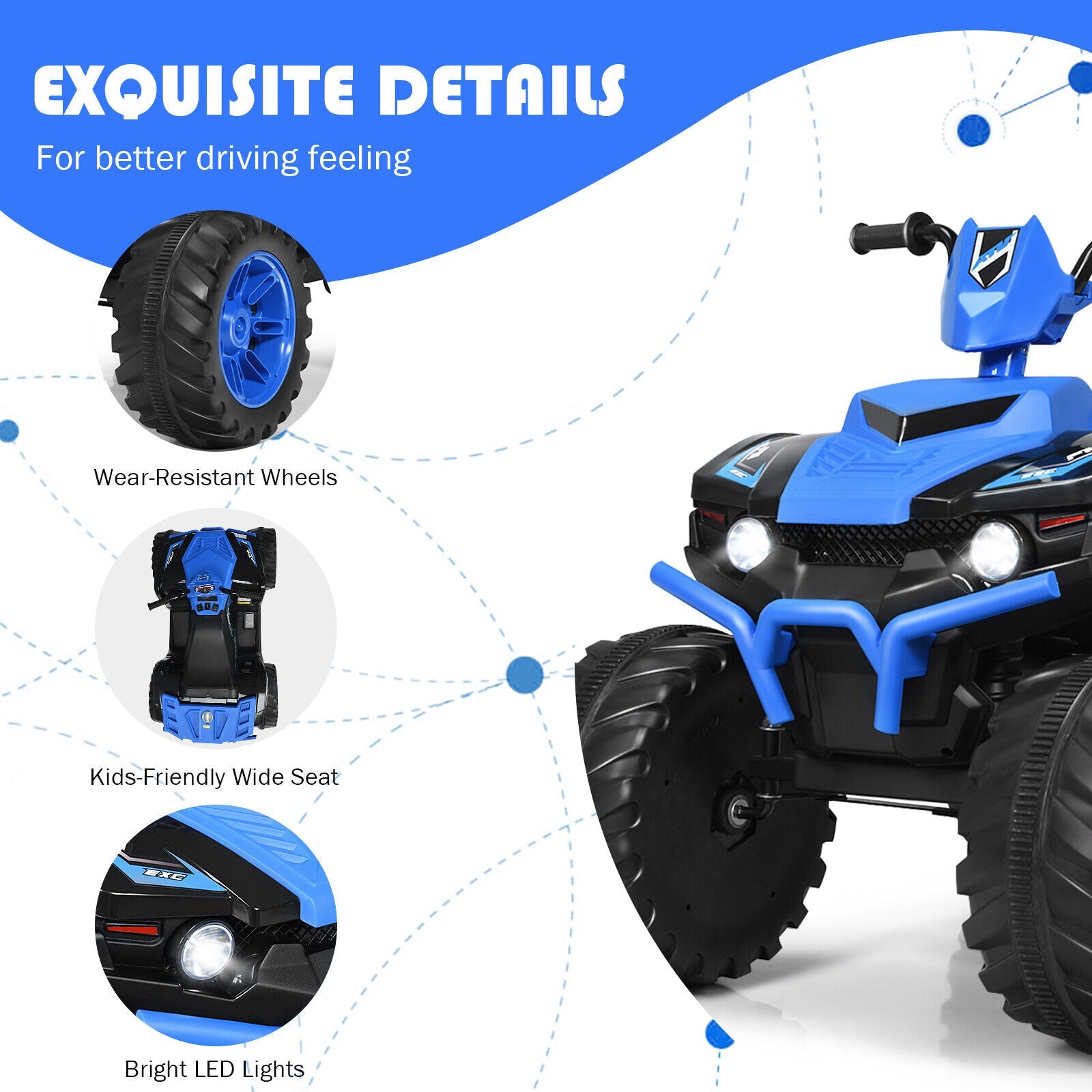 HoneyJoy 12V Kids ATV Quad Ride On Car with LED Light & Music - Navy