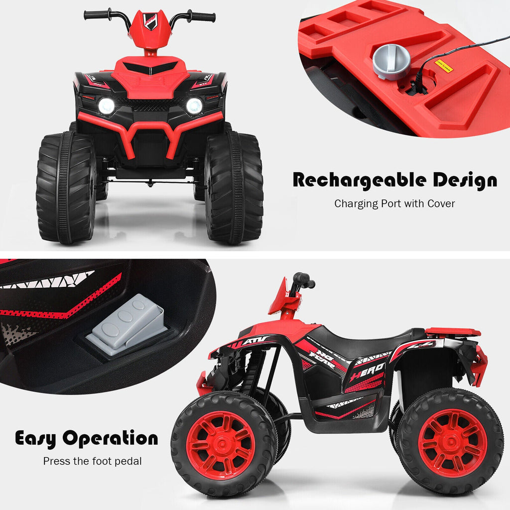 HoneyJoy 12V Kids ATV Quad Ride On Car with LED Light & Music - Red