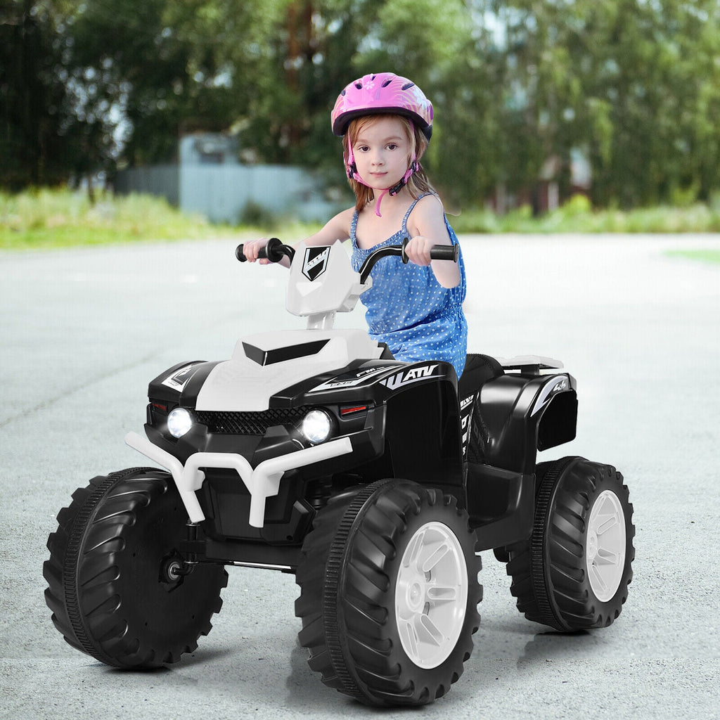HoneyJoy 12V Kids ATV Quad Ride On Car with LED Light & Music - White