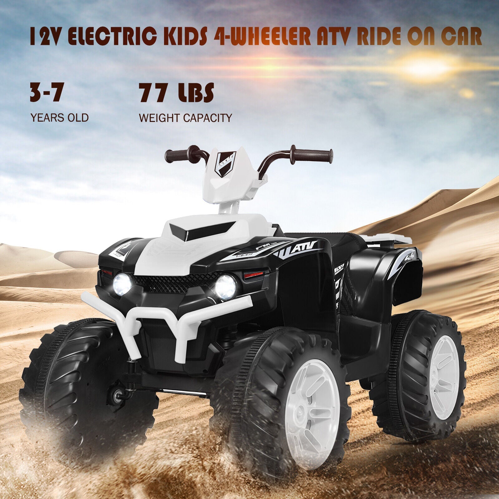 HoneyJoy 12V Kids ATV Quad Ride On Car with LED Light & Music - White