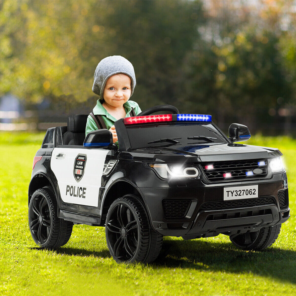 HoneyJoy 12V Kids Police Ride On Car with Remote Control, LED Lights, and Siren - Black