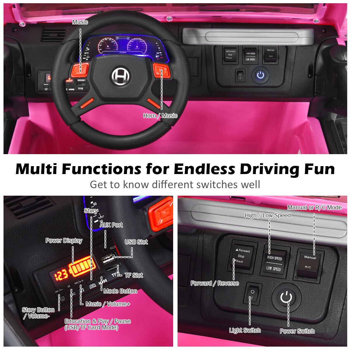 HoneyJoy 12V Kids Ride On Truck with Remote Control and Storage - Pink