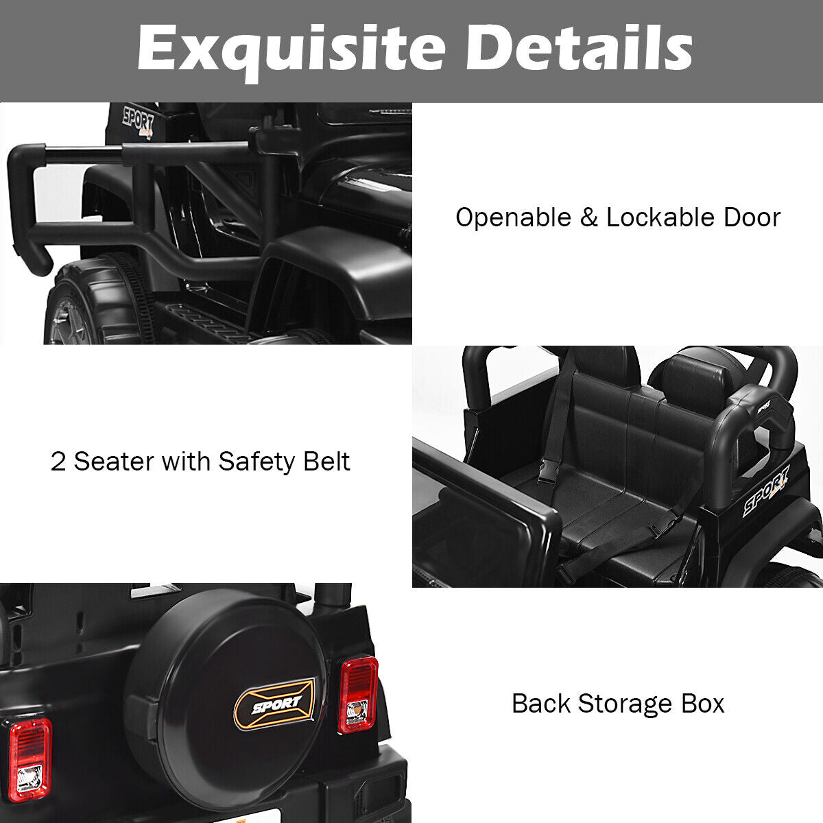 HoneyJoy 2 Seater Ride On Truck for Kids - 12V RC Electric Vehicle with Storage