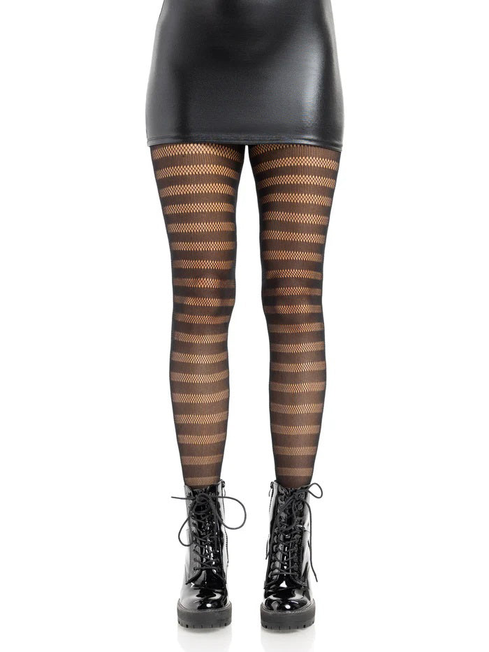 Cosima Striped Net Tights - Black (OS)