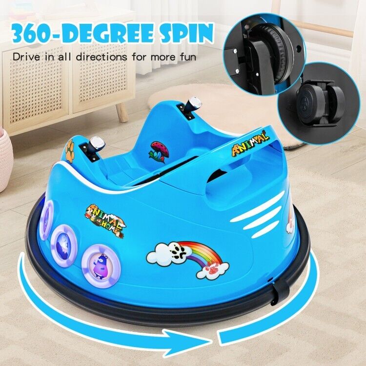Interactive 12V Bumper Car for Kids with Remote Control, LED Lights, and Music