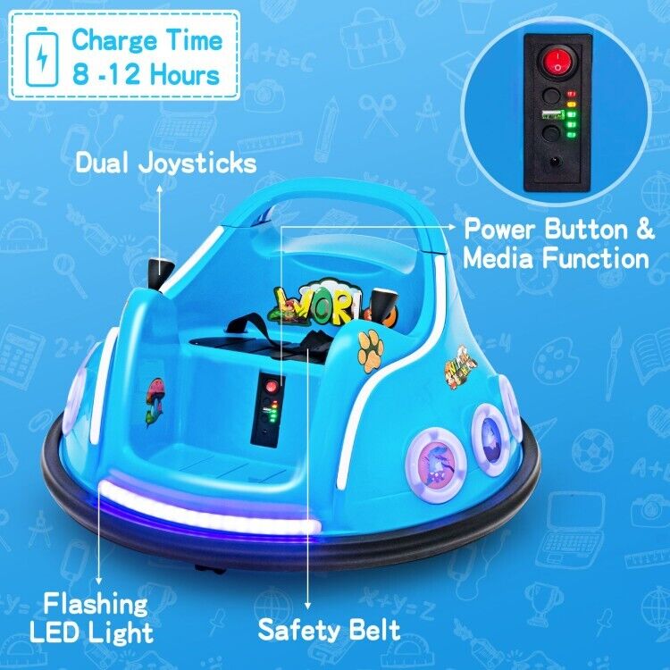 Interactive 12V Bumper Car for Kids with Remote Control, LED Lights, and Music