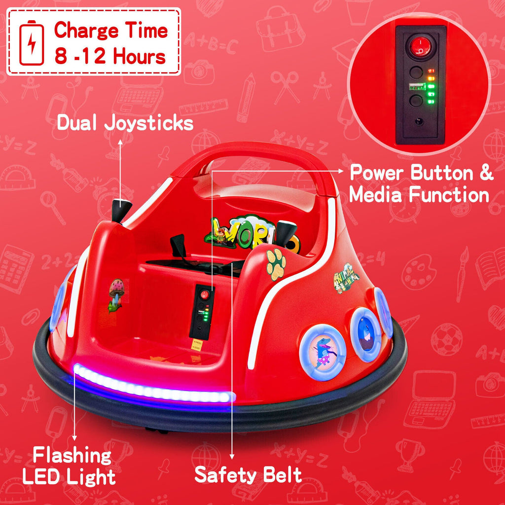 Interactive 12V Kids Bumper Car with Remote Control, LED Lights, and Music - Red