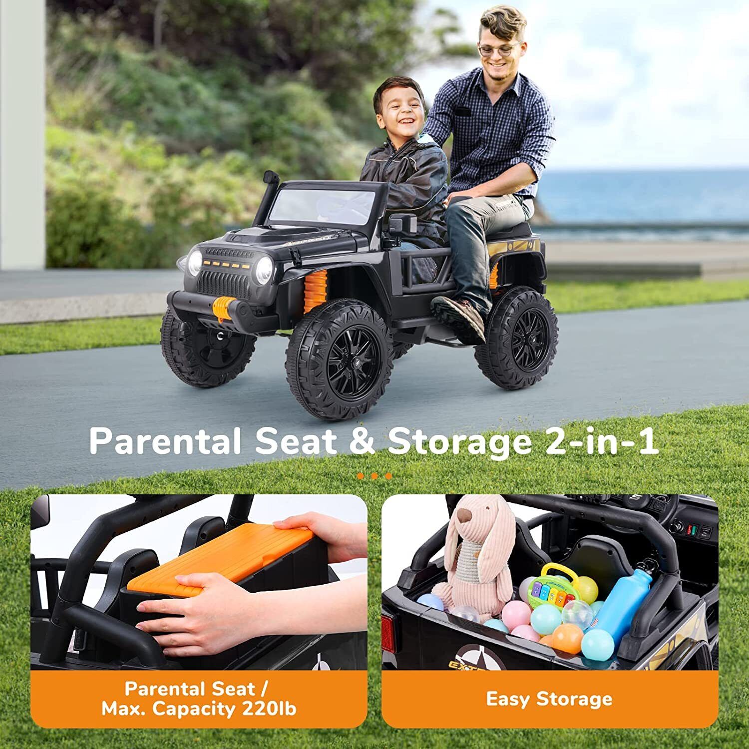 Electric Ride-On Car for Kids with Parental Remote Control, LED Lights, and MP3 Player - 12V