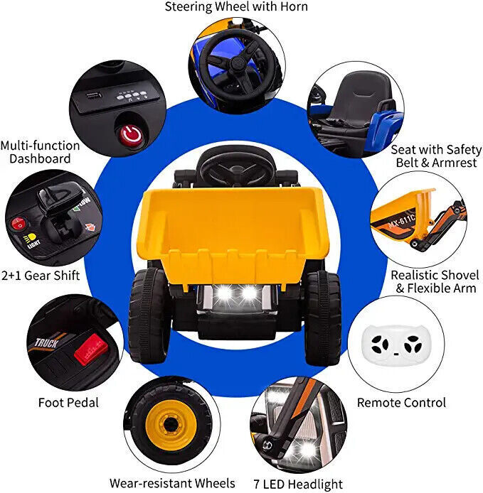 Interactive 12V Kids Excavator Digger Construction Truck Toy with Working Bucket - Perfect Gift for Little Builders