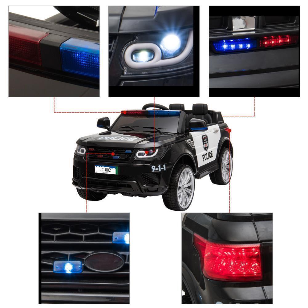Interactive 12V Kids Police Car with Music, LED Lights, and Remote Control