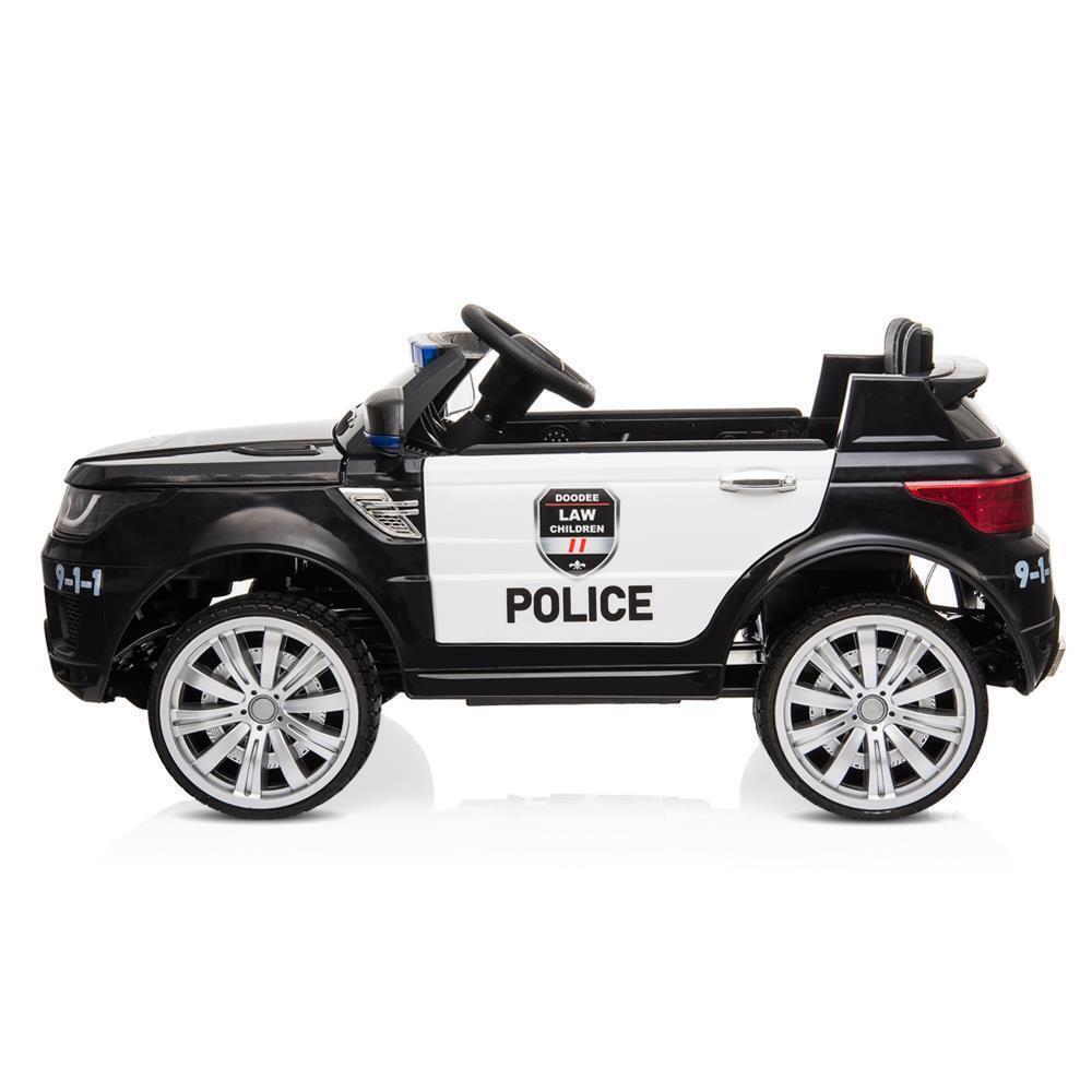 Interactive 12V Kids Police Car with Music, LED Lights, and Remote Control