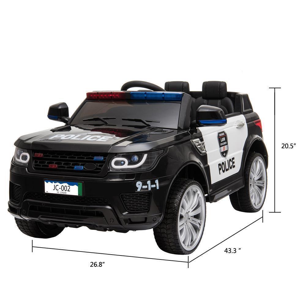 Interactive 12V Kids Police Car with Music, LED Lights, and Remote Control