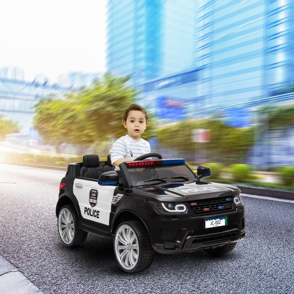 Interactive 12V Kids Police Car with Music, LED Lights, and Remote Control