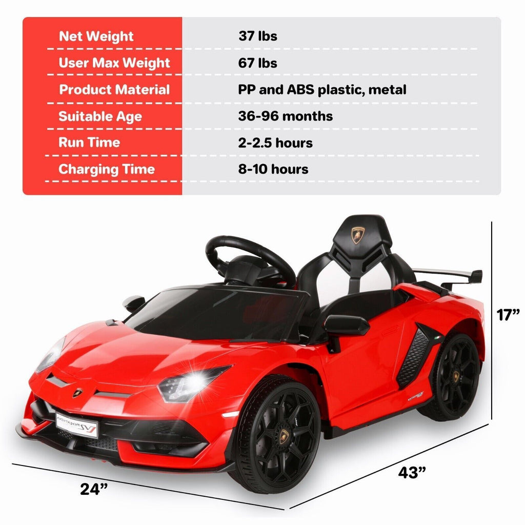Electric Lamborghini Ride-On Car for Kids with Remote Control, Openable Doors, LED Lights, and MP3 Player