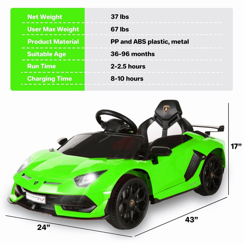 Electric Lamborghini Ride-On Car for Kids with Remote Control, Openable Doors, LED Lights, and MP3 Player