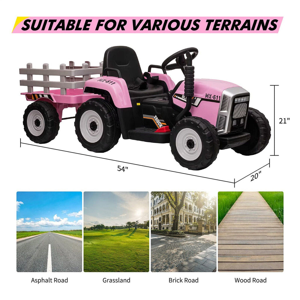 Interactive 12V Ride-On Tractor Trailer for Kids with Remote Control and MP3 Player