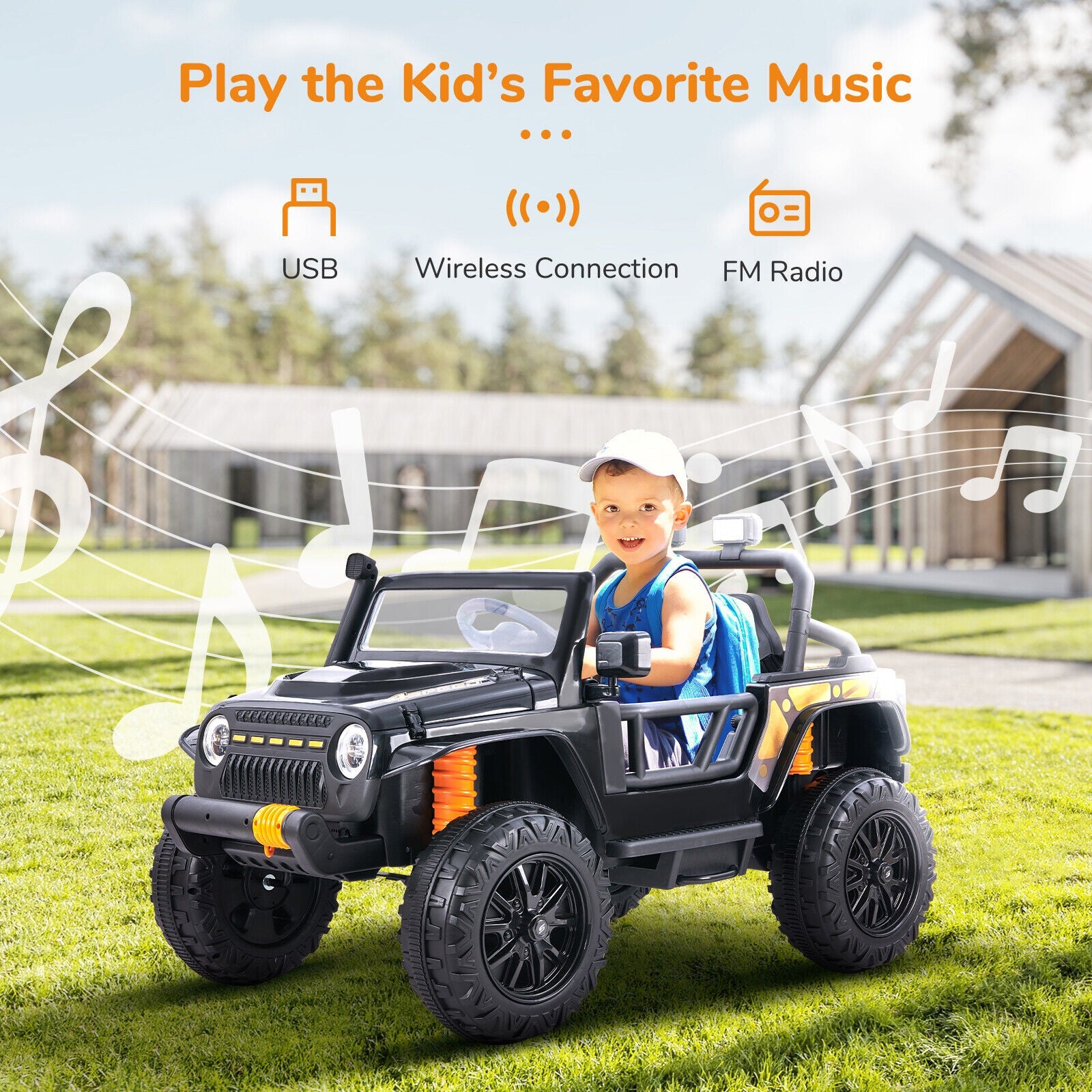 Interactive 12V Ride-On Truck for Kids with Remote Control, LED Lights, and Music