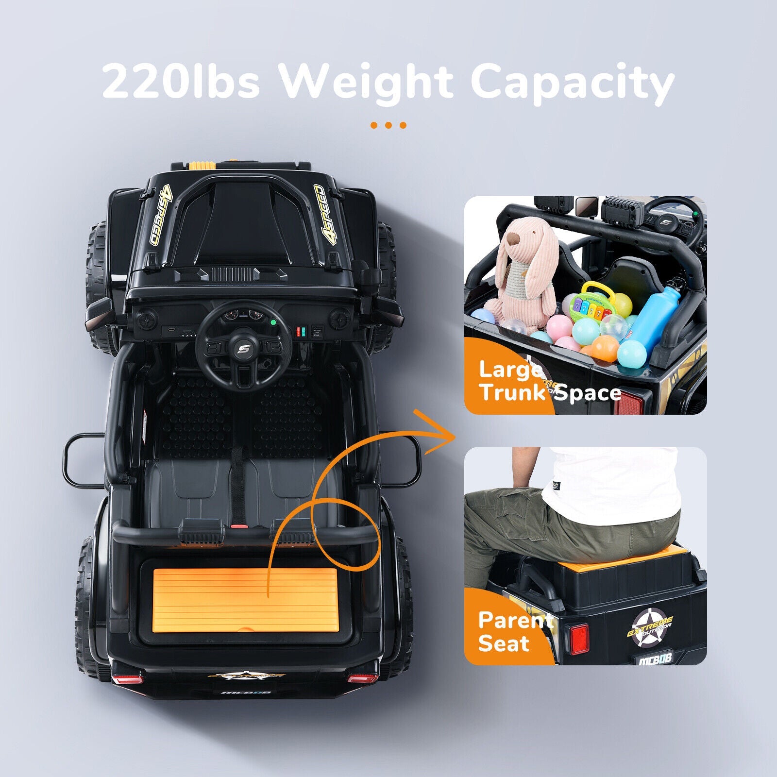 Interactive 12V Ride-On Truck for Kids with Remote Control, LED Lights, and Music