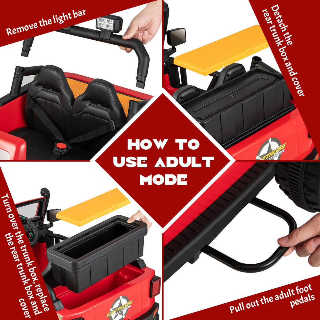 Interactive 12V Ride On Truck with Remote Control, LED Lights, and Music for Parent-Child Fun