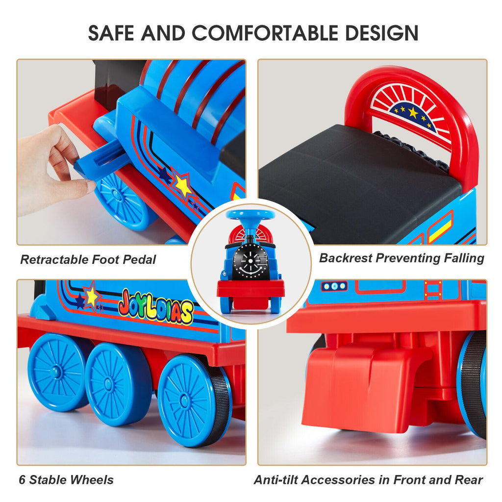 Interactive 6V Electric Kids Train Set with Track, Carriage, Lights, Whistle, Music, Storytelling, and Storage