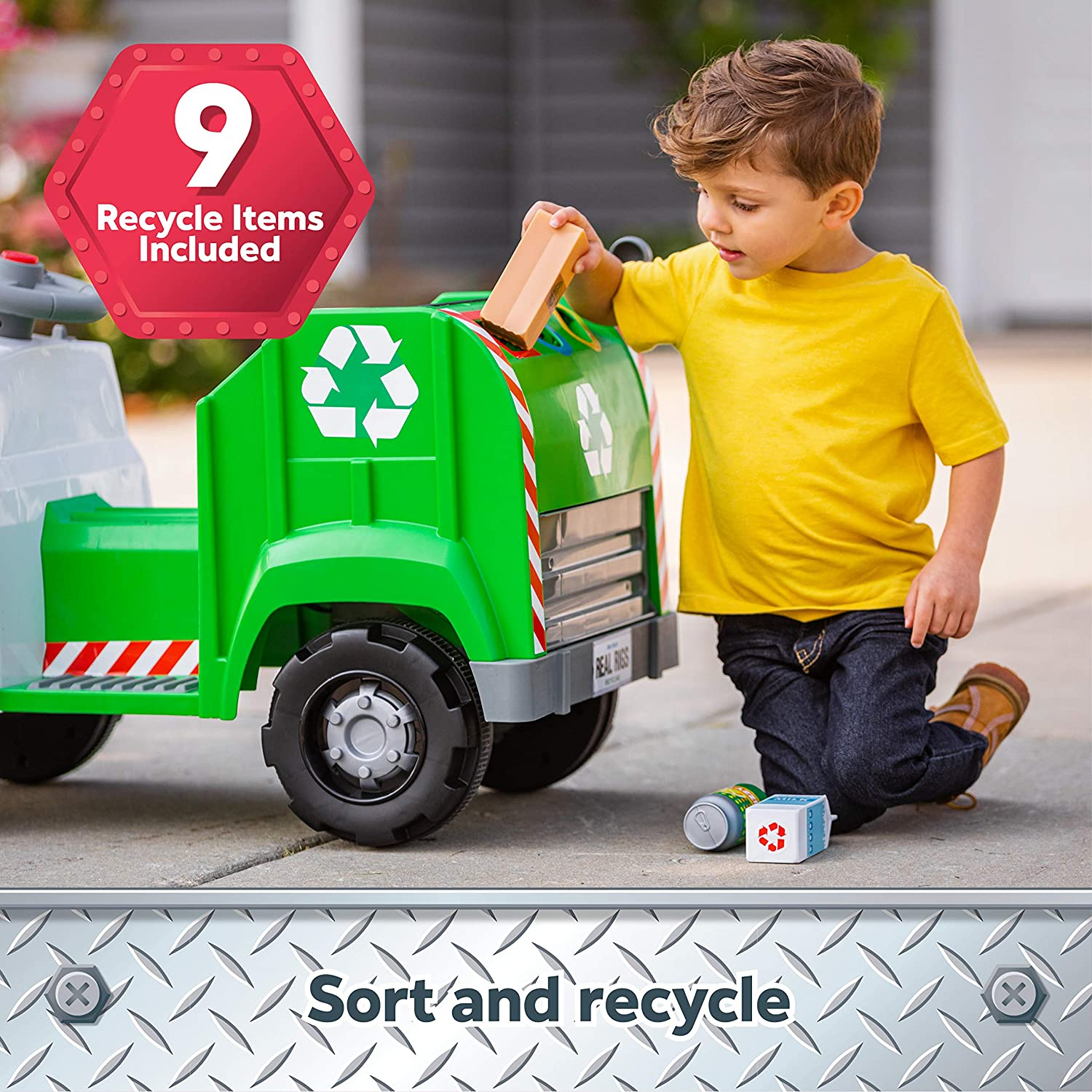 Interactive Toddler Recycling Truck: 6V Battery Ride-On Toy for Kids