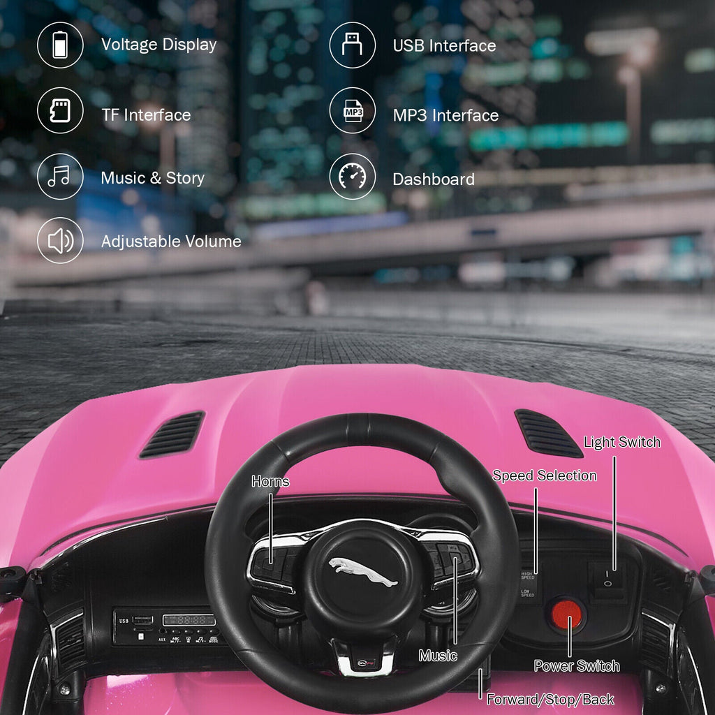 Jaguar F-Type SVR 12V Licensed Kids Ride On Car with Lights & Remote Control - Pink