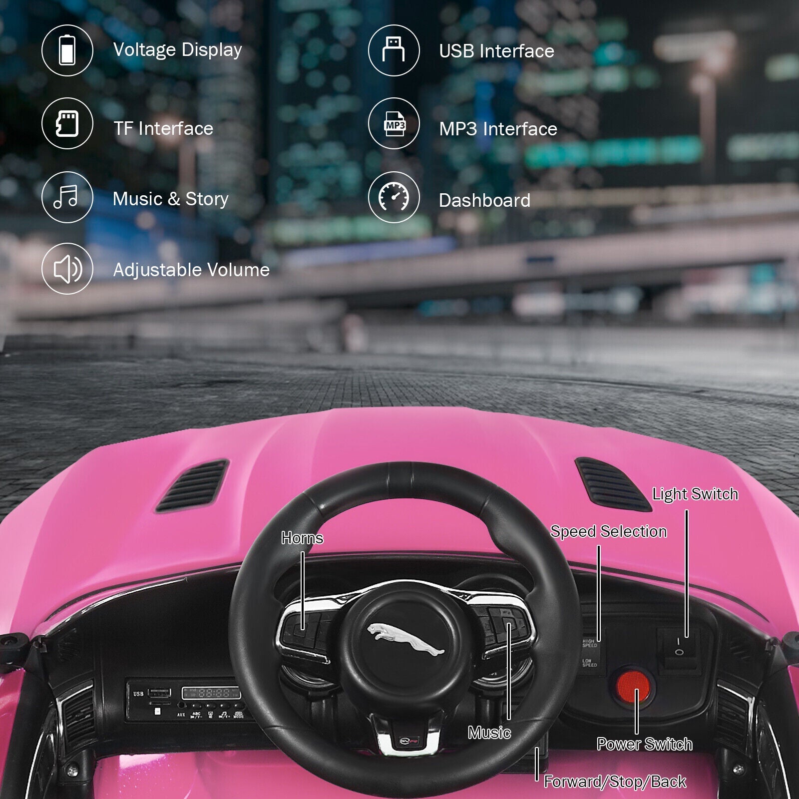 Jaguar F-Type SVR 12V Licensed Kids Ride On Car with Lights & Remote Control - Pink