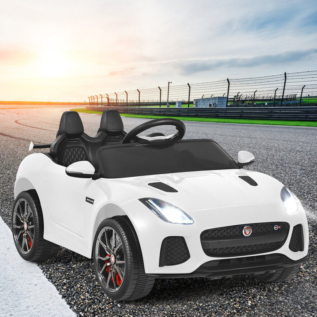 Jaguar F-Type SVR 12V Licensed Kids Ride On Car with Lights, Music, and Remote Control - White